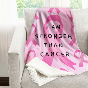 I Am Stronger Than Cancer Pink Ribbon Sherpa Blanket