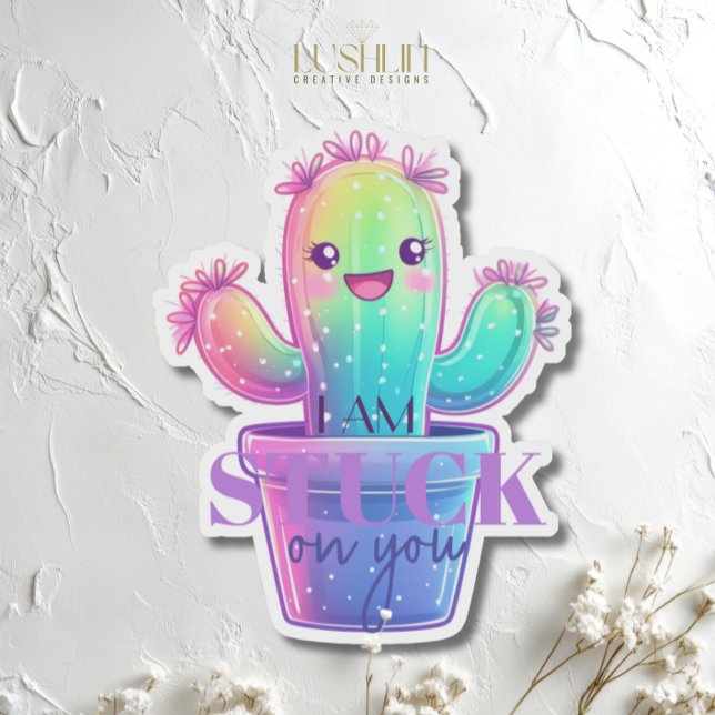 I Am Stuck on You Cactus Cute Succulent Design Sticker (Creator Uploaded)