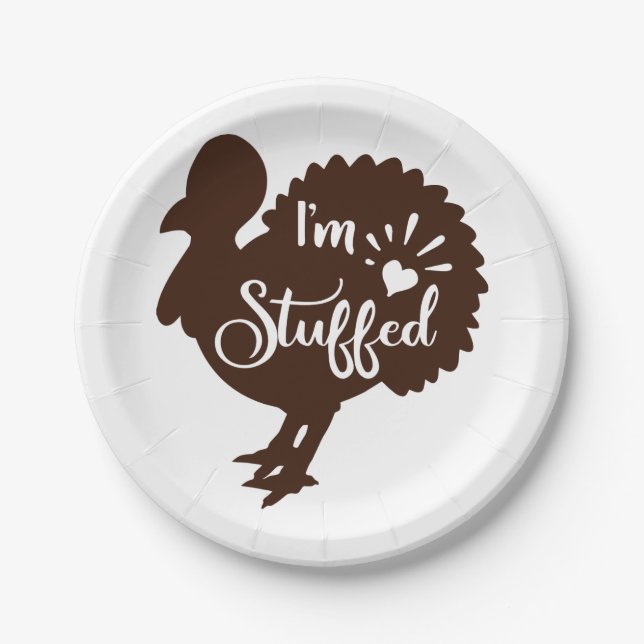 I am stuffed Funny Thanksgiving Paper Plates (Front)