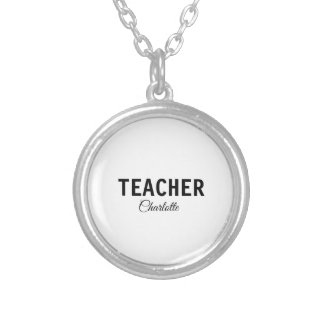 I am teacher school Collegeadd your name text simp Silver Plated Necklace