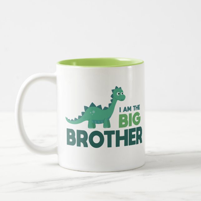 I am the big brother blue cartoon dinosaur Two-Tone coffee mug (Left)