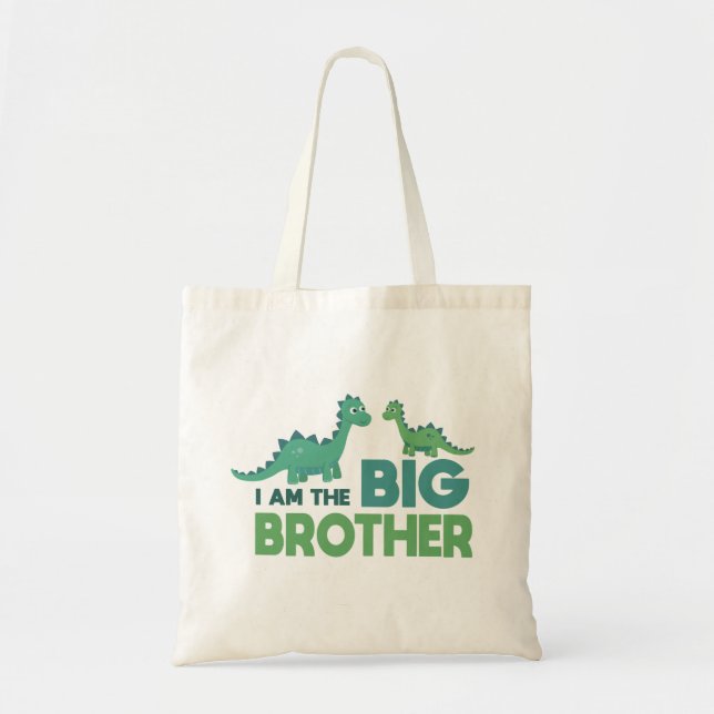 I am the big brother cartoon dinosaur boy tote bag (Front)