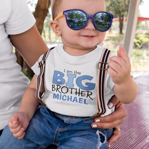 I am the Big Brother Cute Blue Whimsical Modern Baby T_Shirt