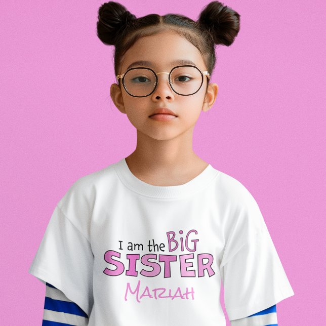 I am the Big Sister Cute Pink Personalized T-Shirt (I am the big sister custom t shirt)
