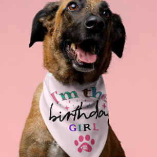 I am the Birthday Girl Typography Design Pet Bandana Collar
