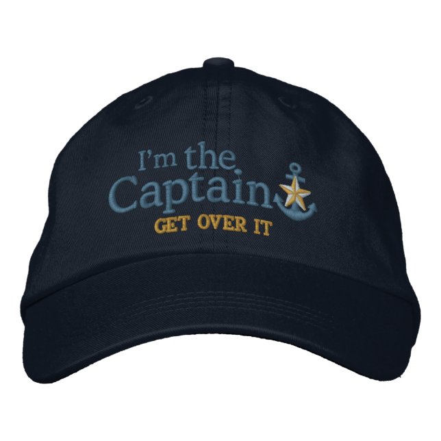 I Am The Captain Humor Nautical Golden Star Anchor Embroidered Baseball Cap (Front)