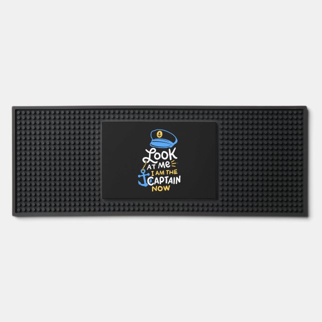 I Am The Captain Now Boating Captain Gift Bar Mat (Front)