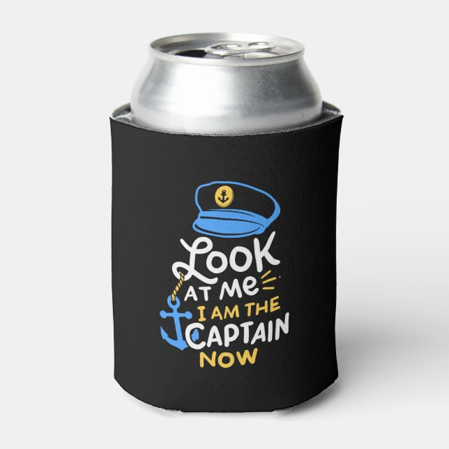 I Am The Captain Now Boating Captain Gift Can Cooler (Can Front)