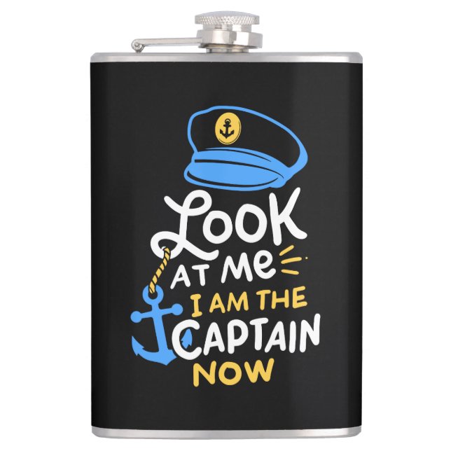 I Am The Captain Now Boating Captain Gift Flask (Front)