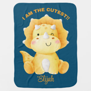 I Am The Cutest Yellow Dinosaur Personalized  Baby Blanket