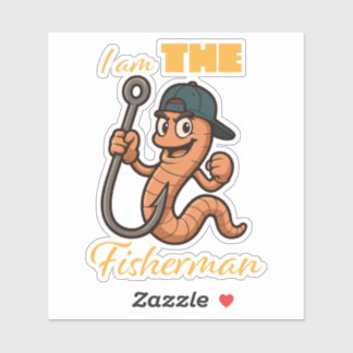 "I am the fish" comic fishing worm illustration Sticker