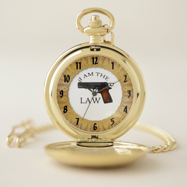 I am the law with a hand gun pocket watch (Inside)