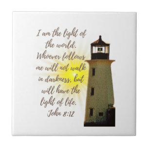 I am the Light John 8:12 with Light House Ceramic Tile