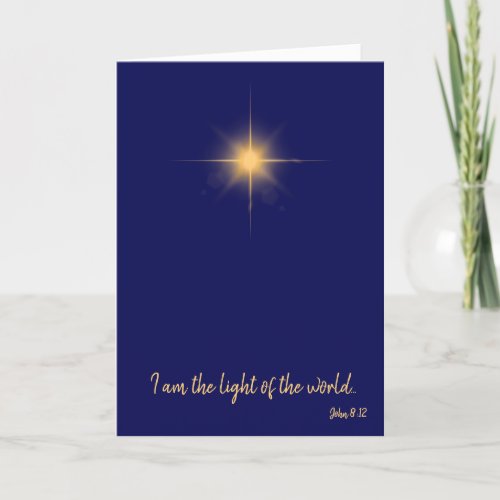 I am the light of the world gold star blue sky holiday card