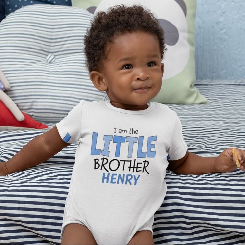 I am the Little Brother Whimsical Blue Cute Baby Bodysuit