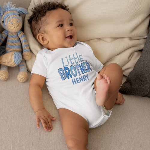 I am the Little Brother Whimsical Cute Blue Baby Bodysuit