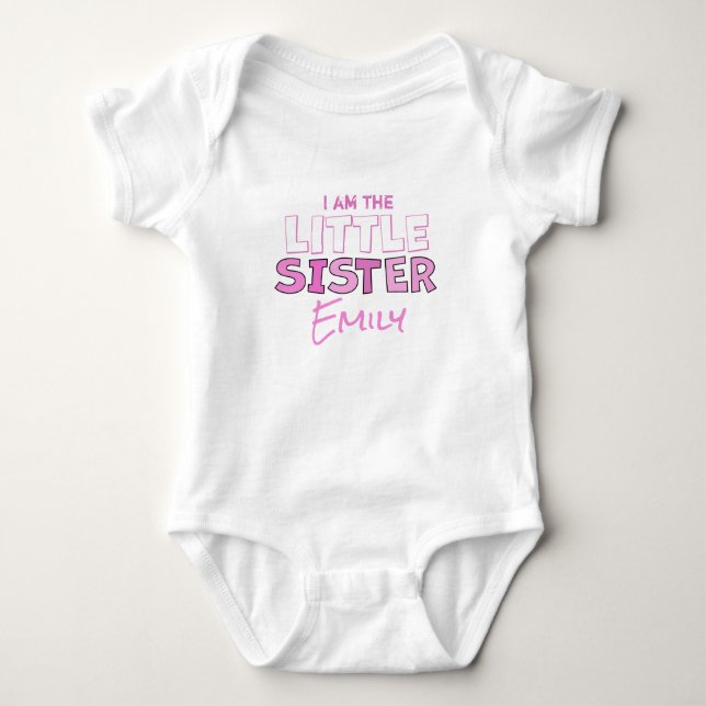 I am the Little Sister Cute Pink Minimalist Baby Bodysuit (Front)