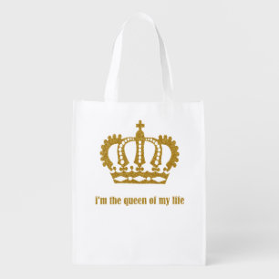 I am the queen of my life. Gold sticker crown Grocery Bag