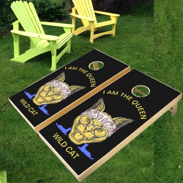 I Am The Queen Wild Cat On Cornhole Set (Creator Uploaded)