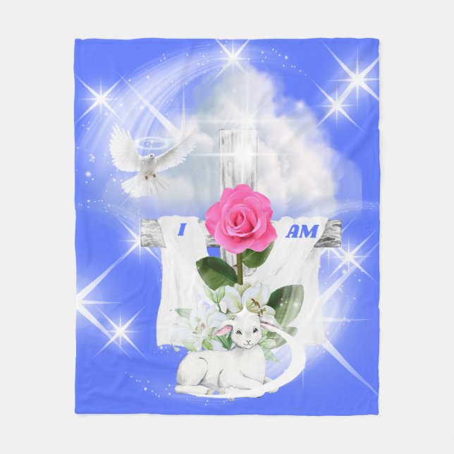 I Am The Resurrection Blue Fleece Blanket (Front)