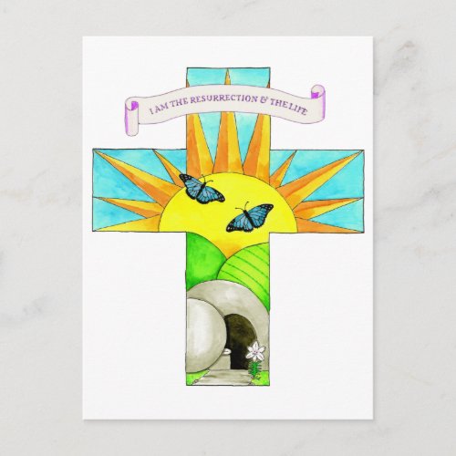 I AM the Resurrection Cross Inspirational Postcard