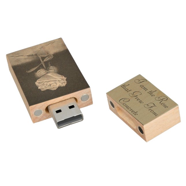 I am The Rose That Grew From Concrete USB Wood USB Flash Drive (Angled)