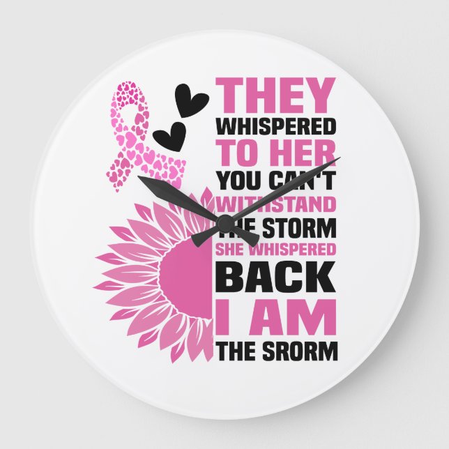"I Am the Storm" Inspirational Pink Quote Design Large Clock (Front)
