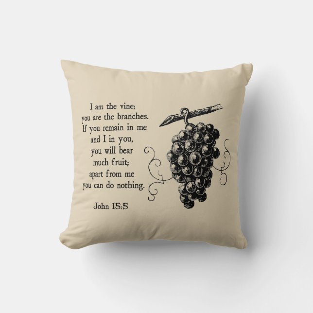 I Am The Vine Christian Decorative Throw Pillow (Front)