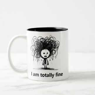 I am totally fine, funny cute mental health issues Two-Tone coffee mug