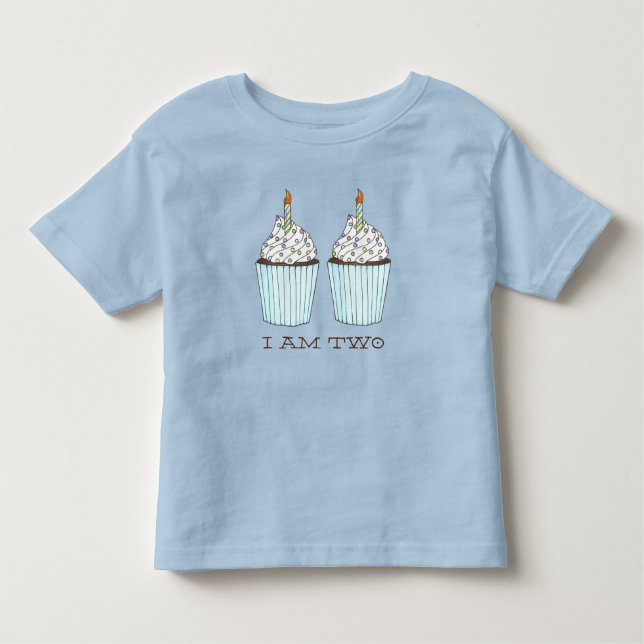 I Am Two 2 Toddler Second Birthday Cake Cupcake Toddler T-shirt (Front)
