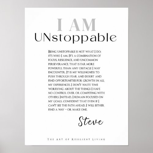 I AM UNSTOPPABLE Inspirational Uplifting Message Poster