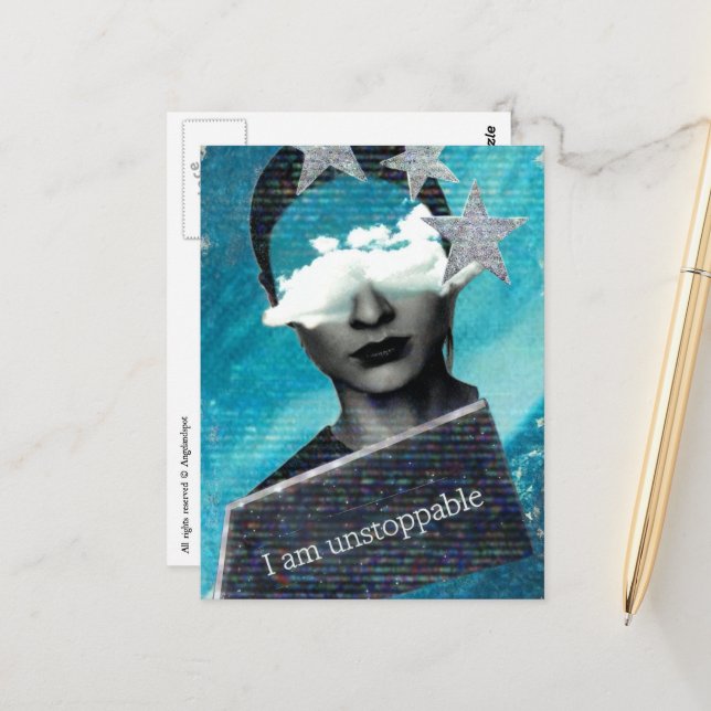 I am Unstoppable Mixed Media Collage Postcard (Front/Back In Situ)
