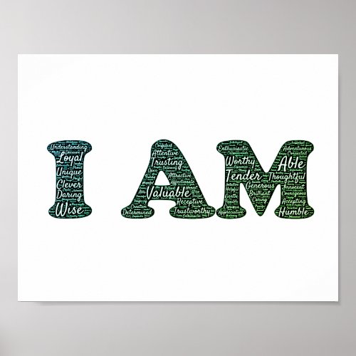 I Am Valuable Able Worthy Christian Word Art Poster