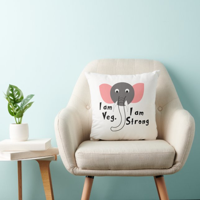 I am Veg I am Strong Baby Elephant  Throw Pillow (Chair)