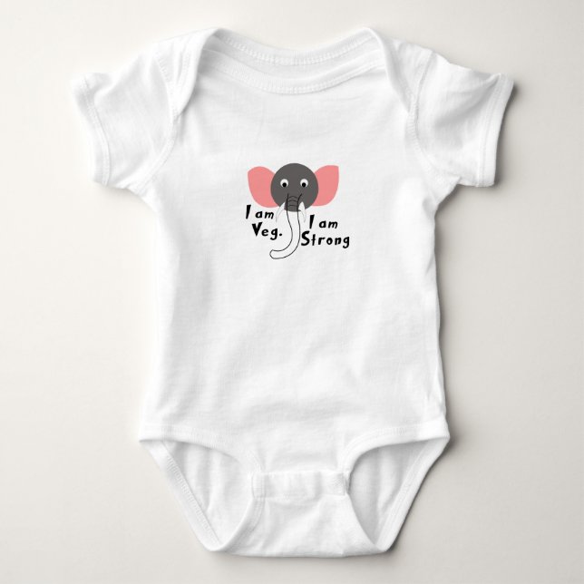 I am Veg I am Strong Elephant Baby Bodysuit (Front)