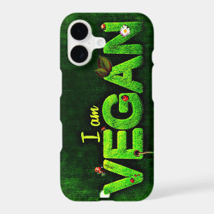 I Am Vegan Written With A Grassy Nature Texture iPhone 17 Case
