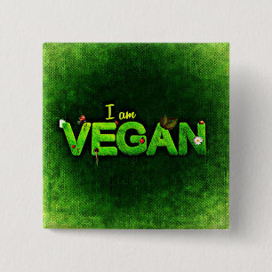 I Am Vegan Written With A Grassy Nature Texture Pinback Button