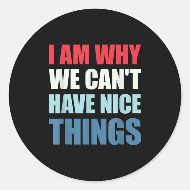 I Am Why We Can't Have Nice Things  Classic Round Sticker (Front)