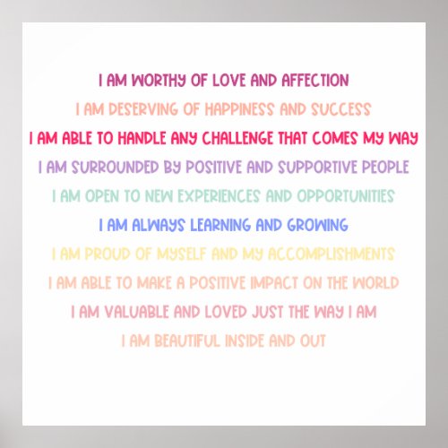 I am Worthy Affirmation for Kids Poster 