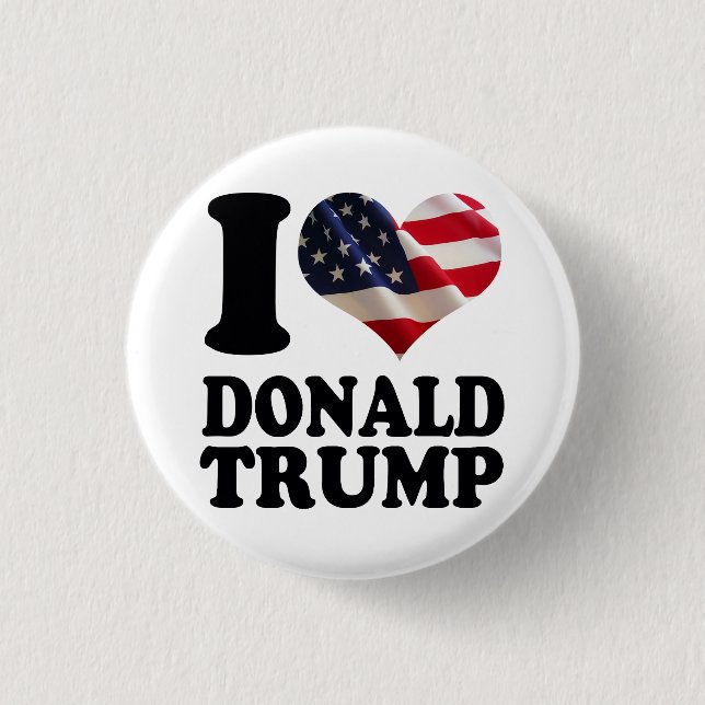 I American Flag Heart Donald Trump Pinback Button (Front)