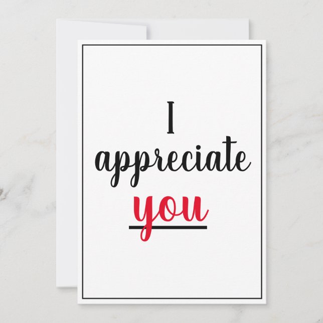 I Appreciate You Appreciation Gesture Thank You Card (Front)