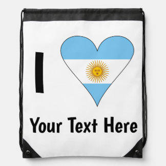 I (Argentine Flag Heart LOVE) Your Text Drawstring Bag
