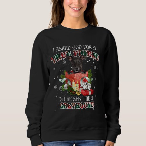 I Asked God For A True Friend Greyhound Christmas  Sweatshirt