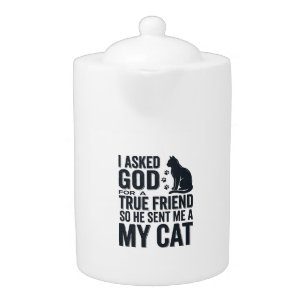 I Asked God for a True Friend My Cat Vintage Desig Teapot