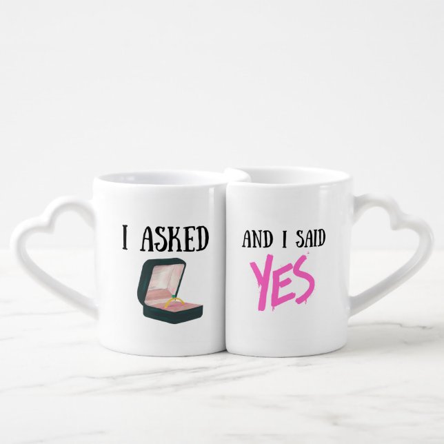 "I Asked" "I said Yes" Couples Engagement Mugs  (Front Nesting)