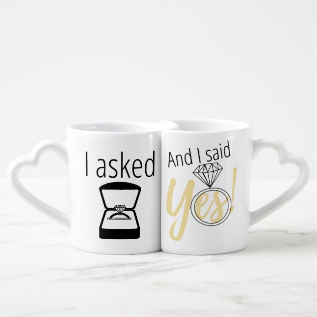 "I Asked" "I said Yes" Couples Engagement Mugs (Front Nesting)