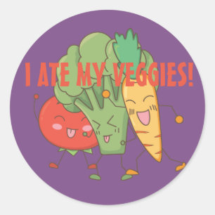 I Ate My Veggies Tomato Broccoli Carrot Purple Classic Round Sticker