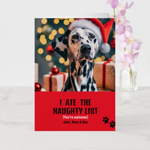I ate Naughty List Pet Photo Christmas Red Holiday Foil Greeting Card