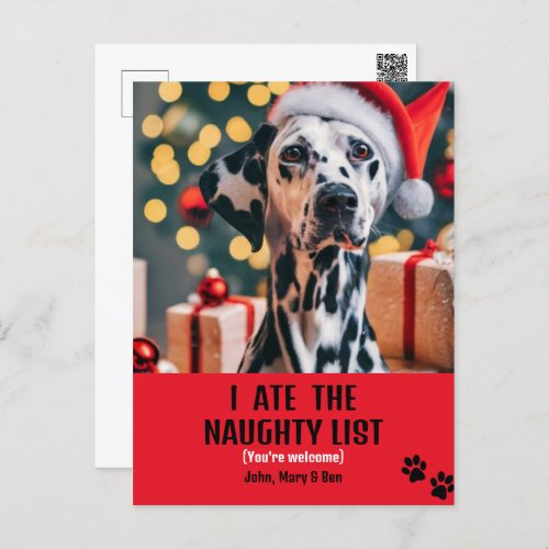 I ate Naughty List Pet Photo Christmas Red Holiday Postcard