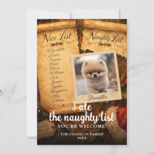 I Ate The Naughty List Cute Pet Photo Fun Holiday Card